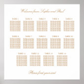 White Golden Beige 14 Table Wedding Seating Chart Poster (Voorkant)