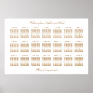 White Golden Beige 21 Table Wedding Seating Chart Poster