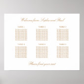 White Golden Beige 6 Table Wedding Seding Chart Poster (Voorkant)