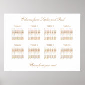 White Golden Beige 8 Table Wedding Seding Chart Poster (Voorkant)