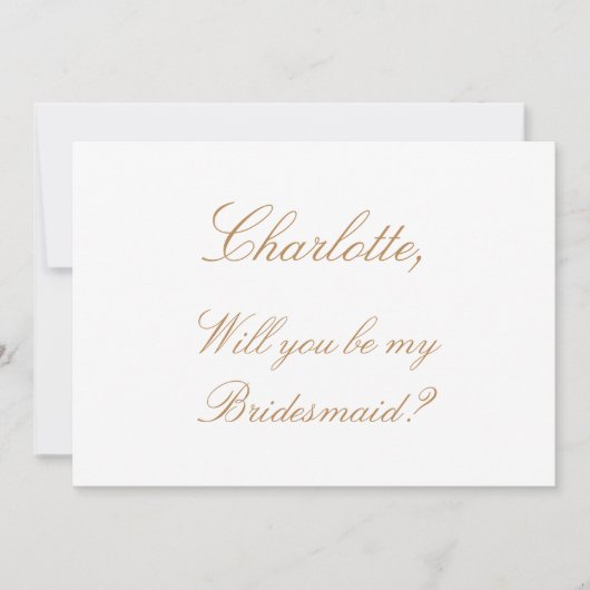 White Golden Beige Bridesmaid proposal Kaart (Voorkant)