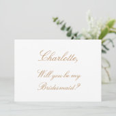 White Golden Beige Bridesmaid proposal Kaart (Staand voorkant)