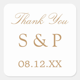 White Golden Beige Wedding Favor Bedankt Vierkante Sticker