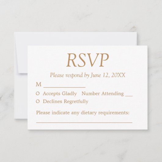White Golden Beige Wedding RSVP Kaart (Voorkant)