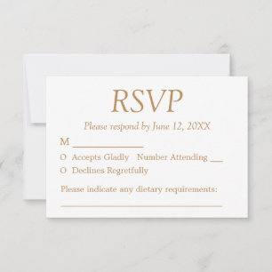 White Golden Beige Wedding RSVP Kaart