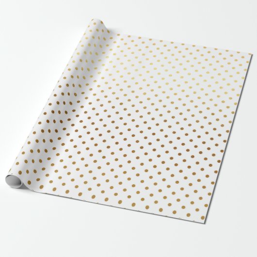 White Golden Delicate Small Polka Dots Confetti Cadeaupapier (Uitgerold)