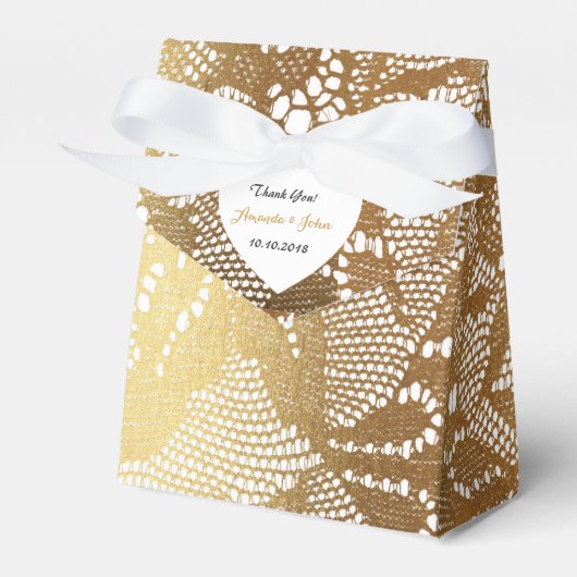 White Golden Glam Lace Wedding Favor Bedankt Bedankdoosjes (Voorkant Zijde)