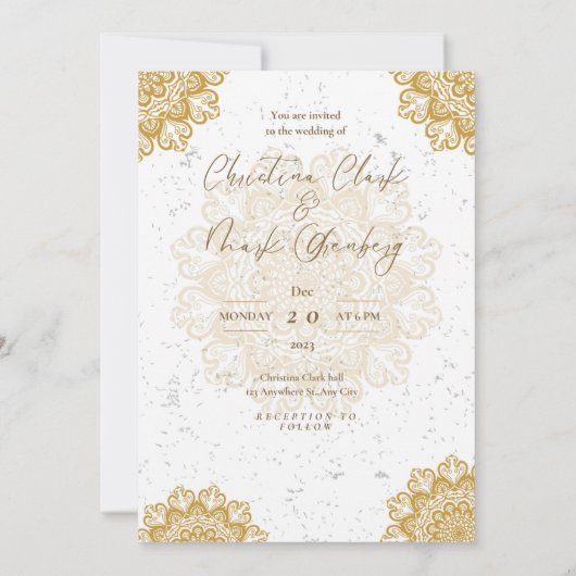 White Golden Modern Invitation Kaart (Achterkant)