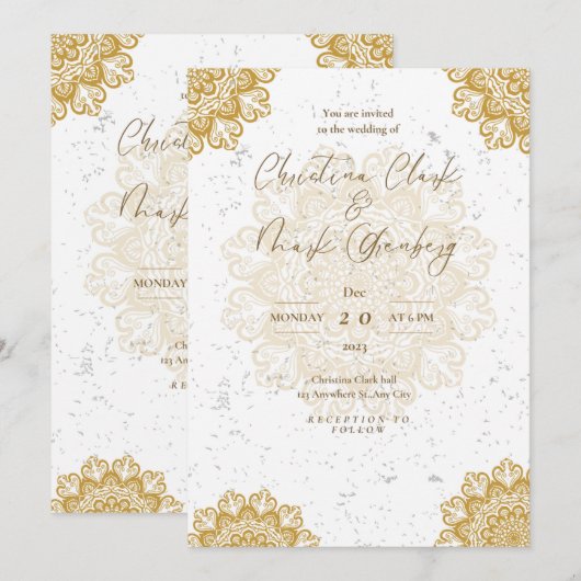 White Golden Modern Invitation Kaart (Voorkant / Achterkant)