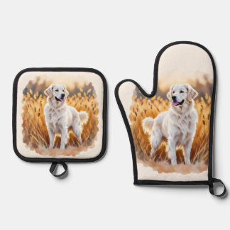 White Golden Retriever Dog Ovenwant & Pannenlap Set