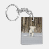 White Golden Retriever Puppy in sneeuw Sleutelhanger (Voorkant Links)