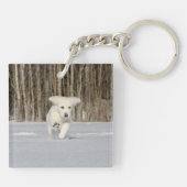White Golden Retriever Puppy in sneeuw Sleutelhanger (Achterkant)