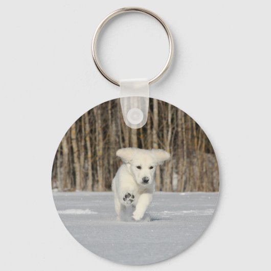 White Golden Retriever Puppy in sneeuw Sleutelhanger (Voorkant)