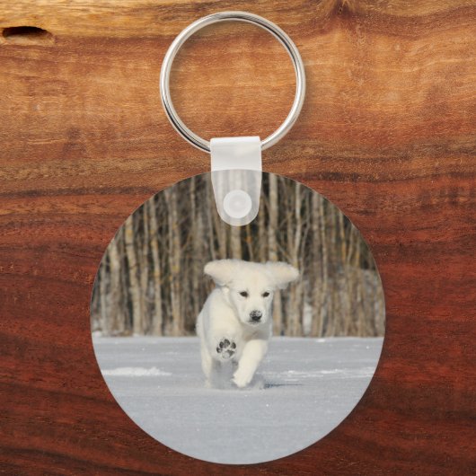 White Golden Retriever Puppy in sneeuw Sleutelhanger (Achterkant)