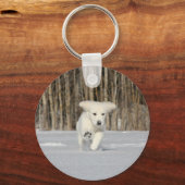 White Golden Retriever Puppy in sneeuw Sleutelhanger (Voorkant)