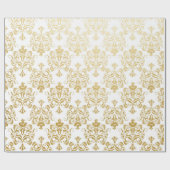 White Golden Royal Damask Floral Ornament Cadeaupapier (Vlak)