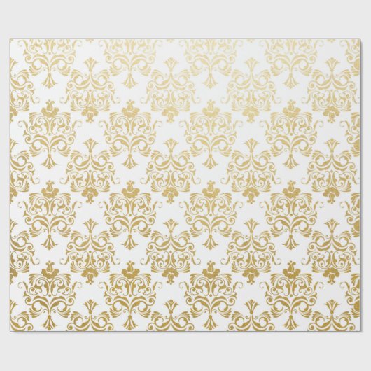 White Golden Royal Damask Floral Ornament Cadeaupapier (Vlak)