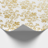 White Golden Royal Damask Floral Ornament Cadeaupapier (Hoek)