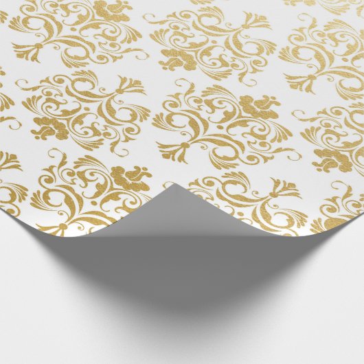 White Golden Royal Damask Floral Ornament Cadeaupapier (Hoek)