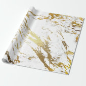 White Golden Stroke Marble Shiny Glam Abstracte VI Cadeaupapier (Uitgerold)