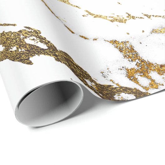White Golden Stroke Marble Shiny Glam Abstracte VI Cadeaupapier (Rol Hoek)
