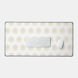 White | Golden Zinnia Flower Medallions Bureaumat