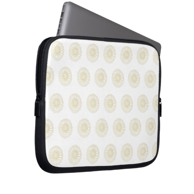 White | Golden Zinnia Flower Medallions Laptop Sleeve (Voorkant Rechts)
