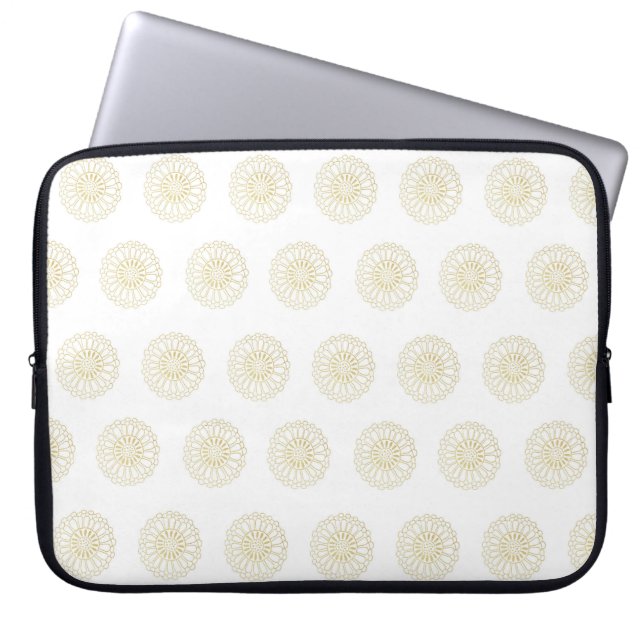 White | Golden Zinnia Flower Medallions Laptop Sleeve (Voorkant)