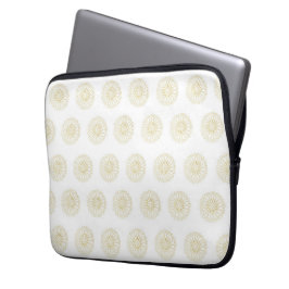 White | Golden Zinnia Flower Medallions Laptop Sleeve