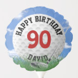 White Golf Ball for 90th Birthday Ballon<br><div class="desc">Witte golfbal in gras met golfclub voor het 90ste verjaardagsfeest. De naam en het jaar van de geboorte kunnen worden aangepast.</div>