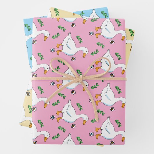White Goose Pattern Wrapping Paper Flat Sheet Set (In situ)