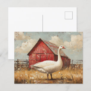 White Goose Red Barn Artwork Briefkaart