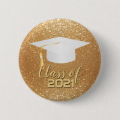White Graduation Cap - Class of 20XX Gold Glitter Ronde Button 5,7 Cm (Voorkant)