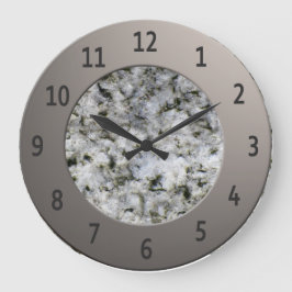 White Granite Rock Shiny Metalic Digits Cirkel Grote Klok