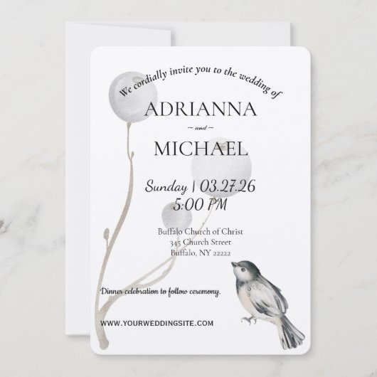 White, Gray, Bird Rustic Wedding Invitation Kaart (Voorkant)
