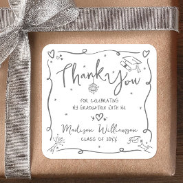 White Gray Hand Drawn Doodle Graduation Thank You Vierkante Sticker