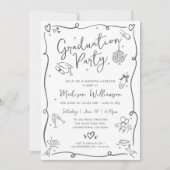 White Gray Hand Drawn Doodle Photo Graduate Party Kaart (Voorkant)