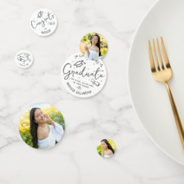 White Gray Hand Drawn Doodles Graduation 3 Photo Confetti