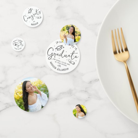 White Gray Hand Drawn Doodles Graduation 3 Photo Confetti (Groep)
