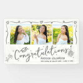 White Gray Hand Drawn Doodles Graduation 3 Photo Spandoek
