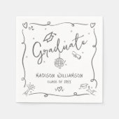 White Gray Hand Drawn Doodles Graduation Fun Retro Servet (Voorkant)