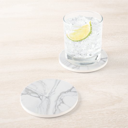 White Gray Marble Minimal Elegant Coaster Zandsteen Onderzetter (Zijkant)