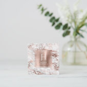 White Gray Marble Rose Gold Brushed Foil Monogram Vierkante Visitekaartje (Staand voorkant)