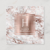 White Gray Marble Rose Gold Brushed Foil Monogram Vierkante Visitekaartje (Voorkant)