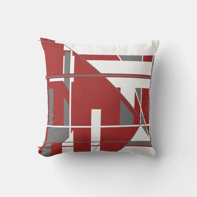 White Gray on Dark Red Sloping Geometric Abstract  Kussen (Voorkant)