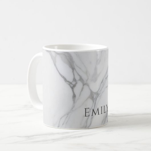 White Gray Personalized Marble Texture Koffiemok (Voorkant links)