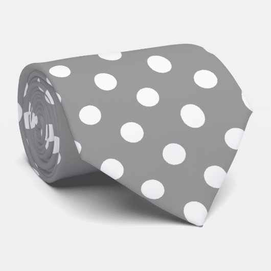White Gray Polka Dots Pattern Stropdas (Opgerold)