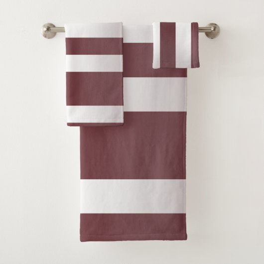 White Grayish Burgundy Red striped Bad Handdoek (Insitu)