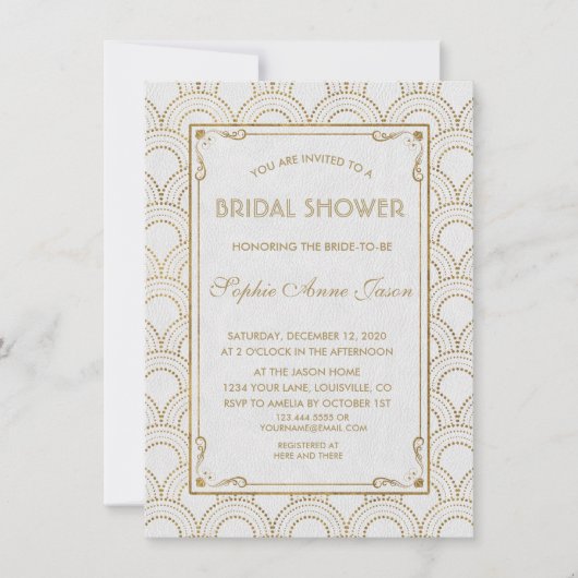 White Great Art Deco Gold Vrijgezellenfeest Kaart (Voorkant)