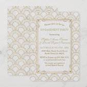 White Great Gatsby Art Deco Gold Engagement Party Kaart (Voorkant / Achterkant)